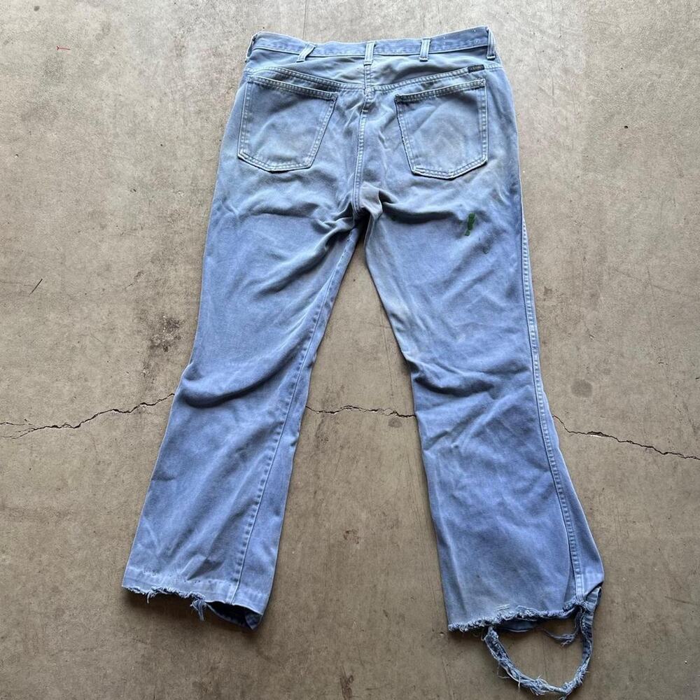 Vintage 70s Mr Leggs Flared Jeans | Thrashed Paint Fade | 34x30”